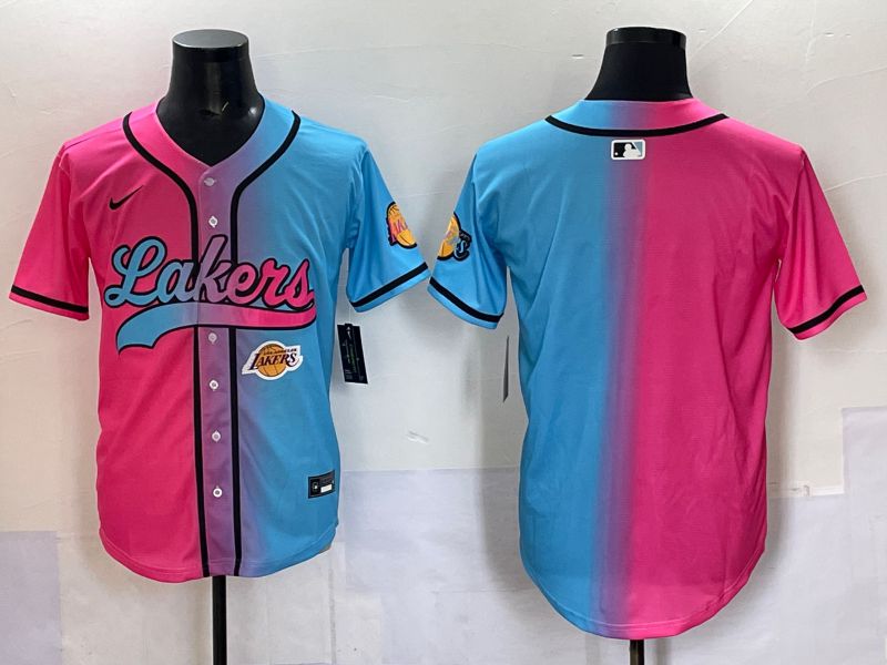 Men 2025 Los Angeles Lakers Blank Blue pink Nike Joint Name NBA Jersey style 3